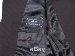 $1,595 Polo Ralph Lauren Mens Navy Striped 2 button Italy Slim Fit Wool Suit 46L