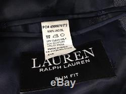 $1305 RALPH LAUREN Men's Slim Fit Wool Suit Blue Plaid 2 PIECE JACKET PANTS 44R