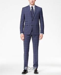 $1325 Vince Camuto Men'S Slim Fit Wool Suit Blue Check 2 Piece Jacket Pants 42s