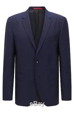 $1395 HUGO BOSS Mens Slim Fit Wool Suit 2 PIECE Blue Solid JACKET PANTS 40R