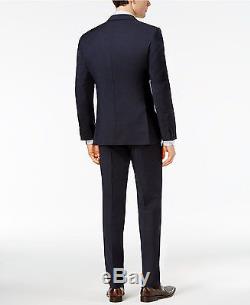 $1395 HUGO BOSS Mens Slim Fit Wool Suit 2 PIECE Navy Blue Solid JACKET PANTS 42R