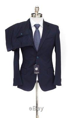 $1395 NWT SARTORE Solid Blue Navy Zignone Wool 2Btn Slim Fit Suit 50 40 R
