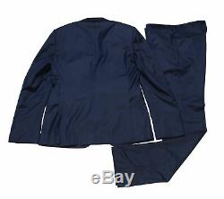 $1395 Z Zegna Mens Navy Striped Slim Fit Wool Drop 8 Suit EU 50R US 40R Blue