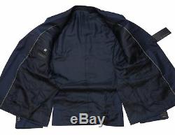 $1395 Z Zegna Mens Navy Striped Slim Fit Wool Drop 8 Suit EU 50R US 40R Blue