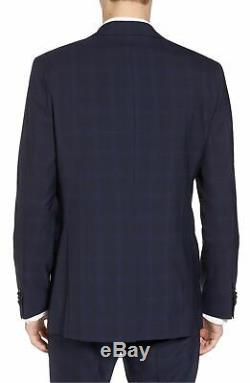 $1550 Theory 42r Men'S Blue Slim Fit Wool 2 Piece Plaid Suit Coat Jacket Pants