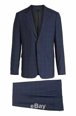 $1550 Theory 42r Men'S Blue Slim Fit Wool 2 Piece Plaid Suit Coat Jacket Pants