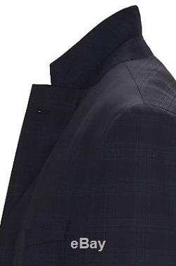 $1595 HUGO BOSS Mens Slim Fit Wool Suit Blue Plaid 2 PIECE JACKET PANTS 48R