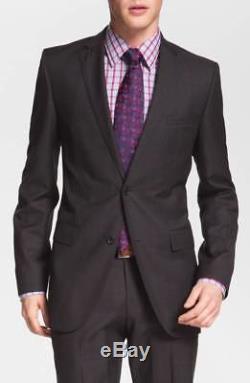 $1595 HUGO BOSS Mens Slim Fit Wool Suit Gray Solid 2 PIECE JACKET PANTS US 42S