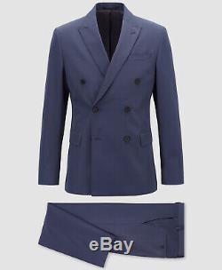 $1929 Hugo Boss Men 42R Slim Fit Blue Double Breasted 2 Piece Suit Jacket Pants