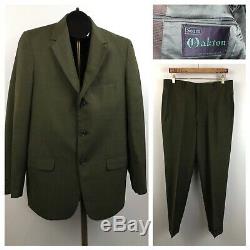 1960s Mens Suit / 60s Green Checked 3 Button Suit Slim Fit Blazer Pants / Small
