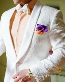 2018 White Jacquard Paisley tuxedos Men's Suit British style custom slim fit
