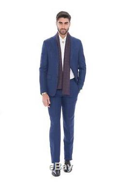 2050$ PAL ZILERI SARTORIALE Blue Wool Linen Suit 36 US / 46 EU 8R Slim Fit