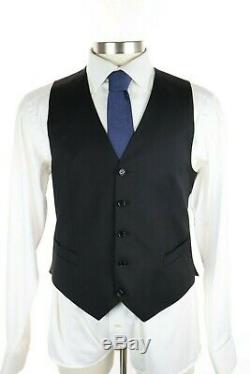$2495 CANALI 1934 Solid Black All Season Wool 3 Piece Suit + Vest Slim Fit 40 R