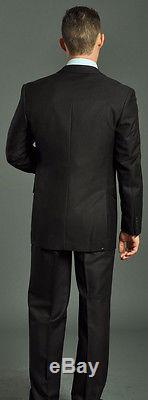 3 Piece Slim Fit Mens Black Suit 5 Button Vest 4 Prom Wedding Groomsmen Funeral