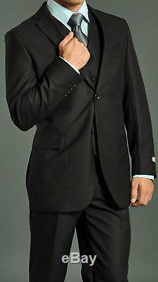 3 Piece Slim Fit Mens Black Suit 5 Button Vest 4 Prom Wedding Groomsmen Funeral