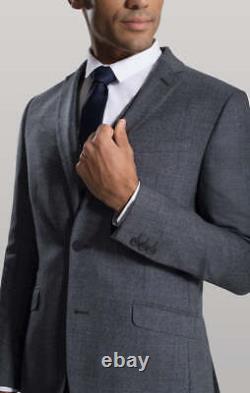 3 Piece Suit Slim Fit Grey Blue Check Wool Mens Tom Percy