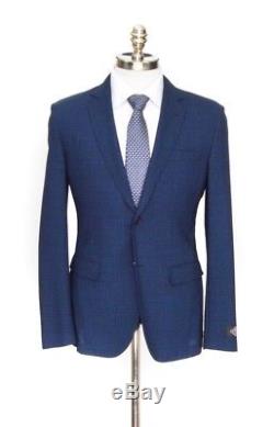 $3200 NWT BELVEST Blue Plaid Wool Slim Fit 2Btn Flat Front Suit 50 8R 40 R