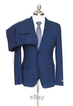 $3200 NWT BELVEST Blue Plaid Wool Slim Fit 2Btn Flat Front Suit 50 8R 40 R