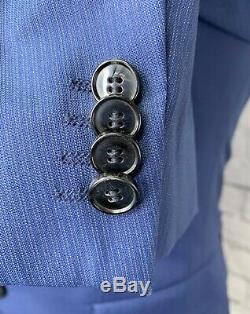 $398 HUGO BOSS Mens Blue Stripe Wool Extra Slim Fit Suit Jacket Sport Coat 38R