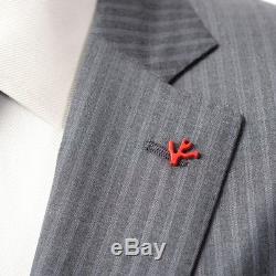 $3995 NWT ISAIA Napli Gray Striped 120's Handmade Slim Fit 2Btn Suit 54 8R 44 R