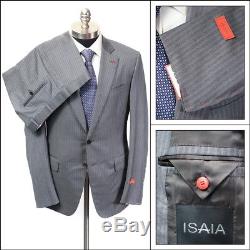 $3995 NWT ISAIA Napli Gray Striped 120's Handmade Slim Fit 2Btn Suit 54 8R 44 R