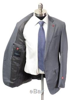$3995 NWT ISAIA Napoli Gray Striped 120's Handmade Slim Fit 2Btn Suit 52 8R 42 R