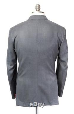 $3995 NWT ISAIA Napoli Gray Striped 120's Handmade Slim Fit 2Btn Suit 52 8R 42 R