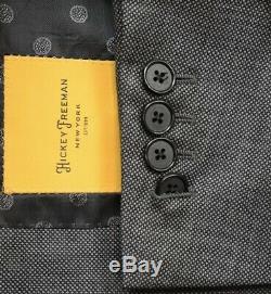 40R Hickey Freeman Slim Fit Gray Birdseye Suit Flat Front 33