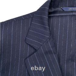 42 L Brooks Brothers 1818 Fitzgerald Navy Blue Stripe Slim Fit Suit Made Italy