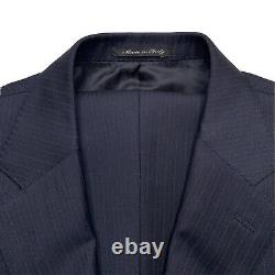 42 R Canali Navy Blue Mini Stripe Wool Slim Fit Suit Flat Front 36x33