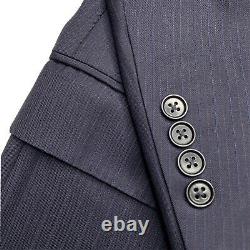 42 R Canali Navy Blue Mini Stripe Wool Slim Fit Suit Flat Front 36x33