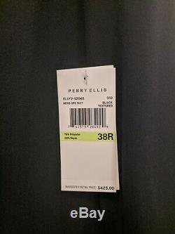 $425 Perry Ellis Mens Tuxedo Suit Black Slim Fit Size 38R 2PC Unfinished NEW