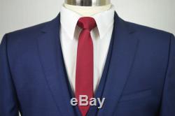 (42S) NEW HUGO BOSS Men's Navy Blue SLIM FIT Flat Front 3 Piece Suit with Vest