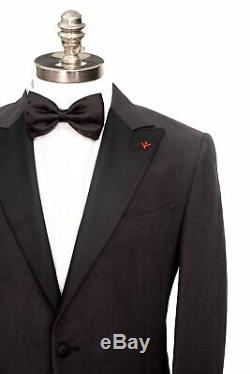 $4K ISAIA Solid Black Washed Linen Silk 2Btn Slim Fit Tuxedo Suit 48 38 R Drop 7