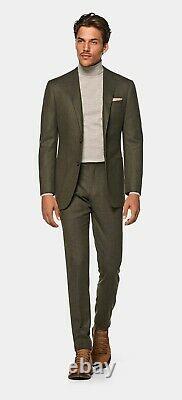 $569 Suitsupply Havana Flannel Slim Fit Solid Suit 40R Dark Green P5554I05