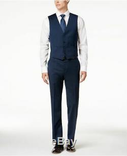 $650 Calvin Klein Men's Slim-Fit Dark Blue Pindot Vested Suit 36S / 33W