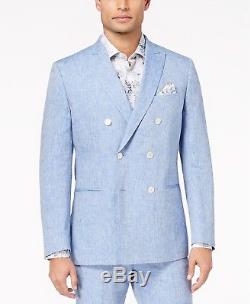 $695 TALLIA Mens SLIM FIT BLUE JACKET 2-PIECE DOUBLE BREASTED SUIT PANTS 42R 35W