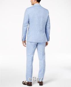 $695 TALLIA Mens SLIM FIT BLUE JACKET 2-PIECE DOUBLE BREASTED SUIT PANTS 42R 35W