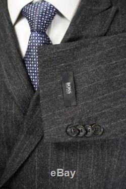 $749 NWT HUGO BOSS Gray Striped Wool Slim Fit Peak Double Breasted Suit 48 38 R