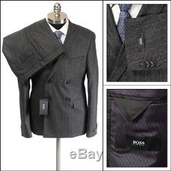$749 NWT HUGO BOSS Gray Striped Wool Slim Fit Peak Double Breasted Suit 50 40 R