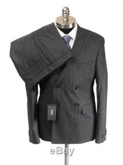 $749 NWT HUGO BOSS Gray Striped Wool Slim Fit Peak Double Breasted Suit 52 42 R