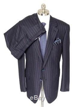 $7495 NWT STEFANO RICCI 100% Cashmere 2Btn Navy Pinstripe Slim Fit Suit 58 L 48