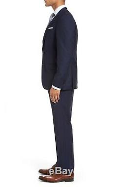 $795 Hugo Boss Huge/Genius Slim Fit Navy Wool Suit 44R / 38W Flat Pant NEW