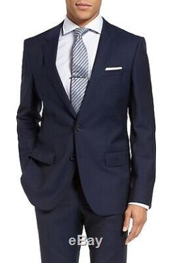 $795 Hugo Boss Huge/Genius Slim Fit Navy Wool Suit 44R / 38W Flat Pant NEW