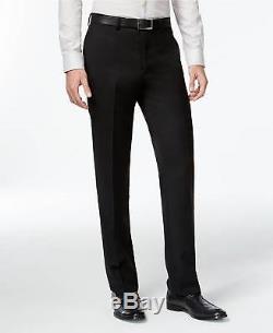 $845 CALVIN KLEIN Mens Slim Fit Wool Suit Black Solid 2 PIECE JACKET PANTS 38R