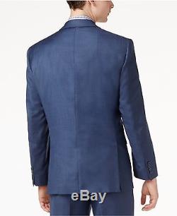 $845 CALVIN KLEIN Mens Slim Fit Wool Suit Blue Solid 2 PIECE JACKET PANTS 42R