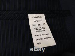 $845 CALVIN KLEIN Mens Slim Fit Wool Suit Blue Solid 2 PIECE JACKET PANTS 42R