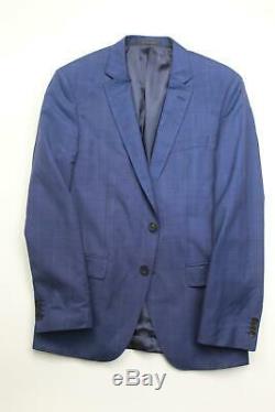 $850 Hugo Boss Huge / Genius Slim Fit Suit 40R / 34 x 32 Blue Windowpane Wool