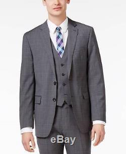 $854 CALVIN KLEIN Mens Slim Fit Wool Suit Gray 3 PIECE JACKET PANTS VEST 42R