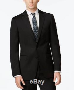 $865 CALVIN KLEIN Mens Slim Fit Wool Suit Black Solid 2 PIECE JACKET PANTS 44R